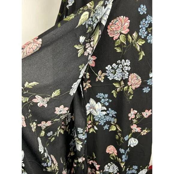 BO.G Collective Floral Wrap Maxi Dress Black/Blue Small With Flutter Sleeves NWT - Picture 9 of 16